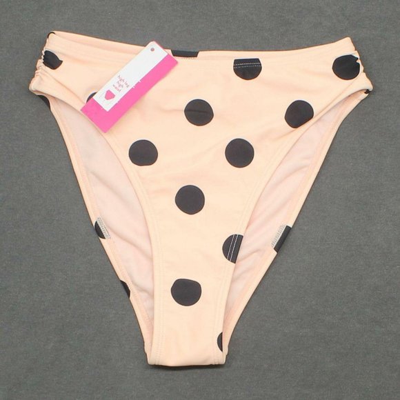 NWT Xhilaration High-Waist Bikini Bottom Small Light Pink / Black Polka Dot - Picture 2 of 7
